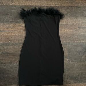 Black Adika feathered body con dress